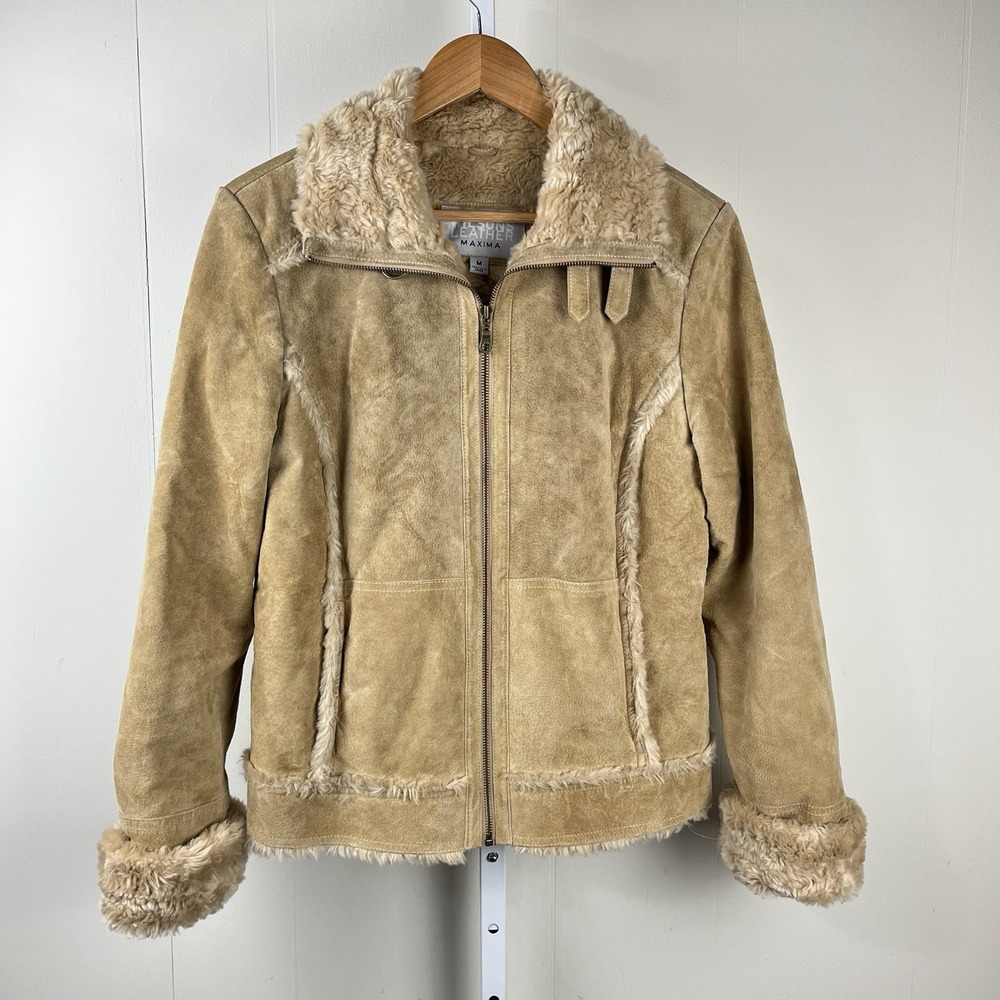 Wilsons Leather Maxima Suede Jacket Coat Womens Medium Faux‎ Fur Trim VTG Y2K